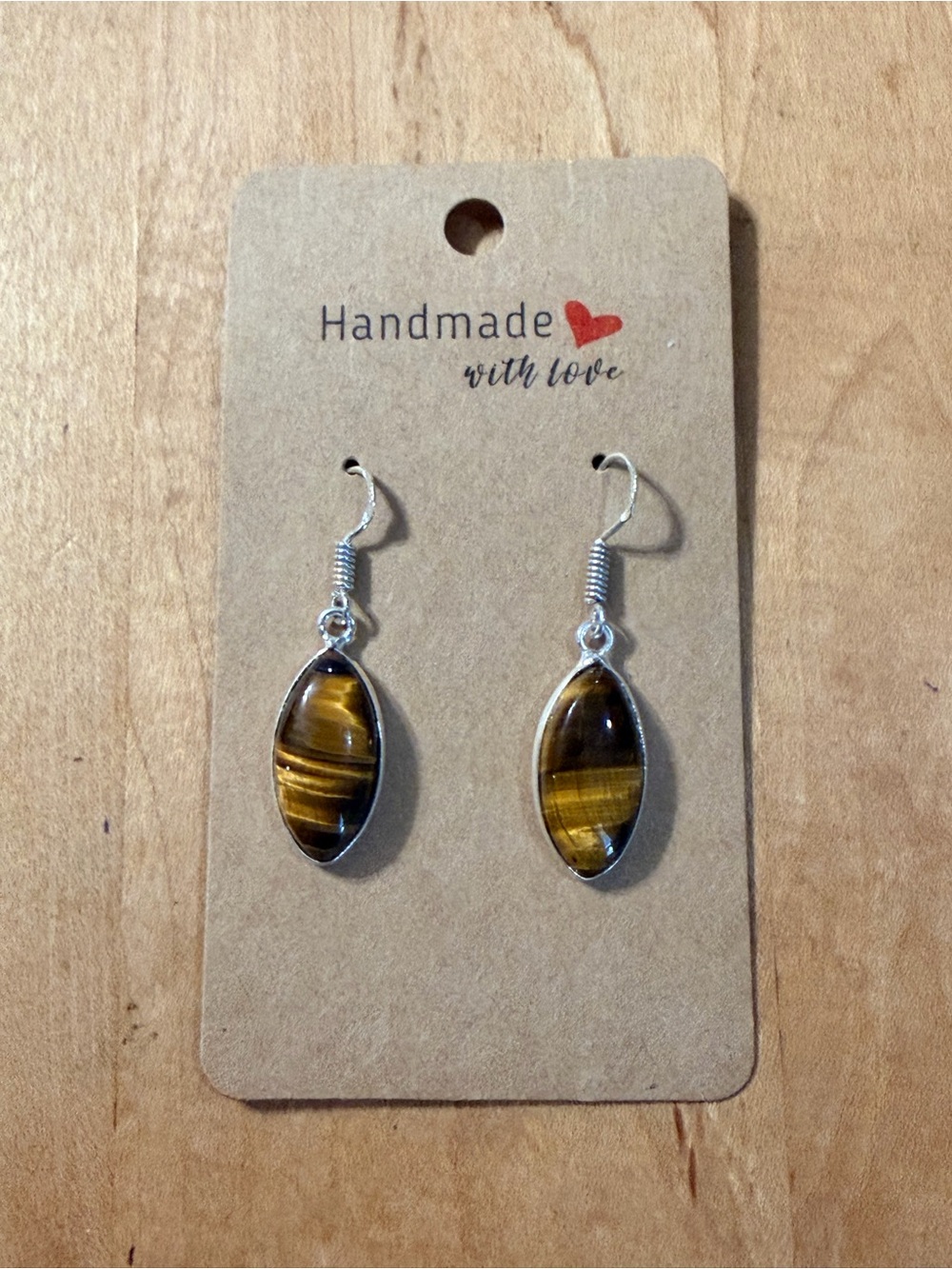 Beautiful Tiger's Eye Drop Earrings - 925 Plated/Stamped